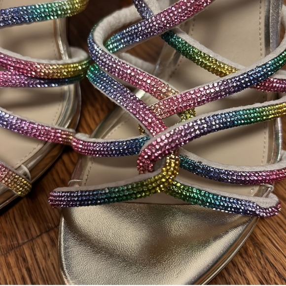 KENETH COLE New York women's Brooke 95 twist rainbow rhinestone gold high heels - Picture 8 of 9